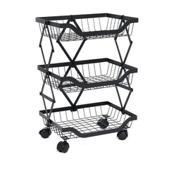 STORFEX 3 Tier Foldable Kitchen Pantry Storage Organizer Cart Baskets Rack_1