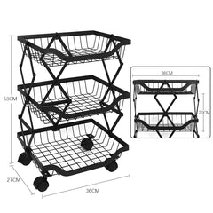 STORFEX 3 Tier Foldable Kitchen Pantry Storage Organizer Cart Baskets Rack_2