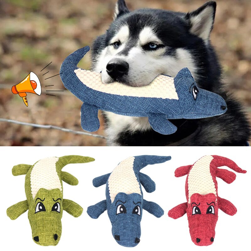 Interactive Plush Alligator Chew Toy for Dogs_0