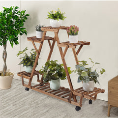 Triangular Plant Shelf 6 Potted Wood Plant Holder Flower Pot Stand_2