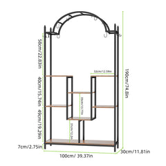 Extra Large Arched Metal Flower Shelf with Hanging Hooks_10