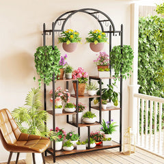 Extra Large Arched Metal Flower Shelf with Hanging Hooks_1