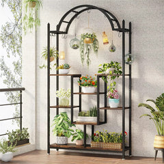 Extra Large Arched Metal Flower Shelf with Hanging Hooks_2