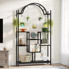 Extra Large Arched Metal Flower Shelf with Hanging Hooks_6