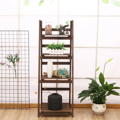 Folding 4 Tier Ladder Shelf Storage Shelving Unit Wooden Bookcase_1