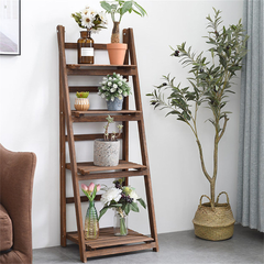 Folding 4 Tier Ladder Shelf Storage Shelving Unit Wooden Bookcase_7