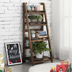 Folding 4 Tier Ladder Shelf Storage Shelving Unit Wooden Bookcase_3