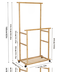 Free Standing Bamboo Double Hanging Clothes Organizer on Wheels_10