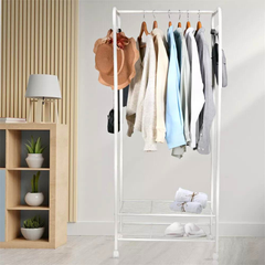 Heavy Duty Industrial Pipe Clothes Rack with Wheels_2