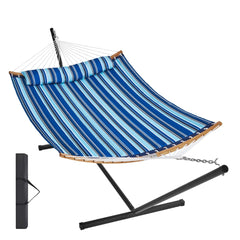 Two Person Hammock with Stand Included Double Hammock with Curved Spreader Bar and Detachable Pillow and Portable Bag_10