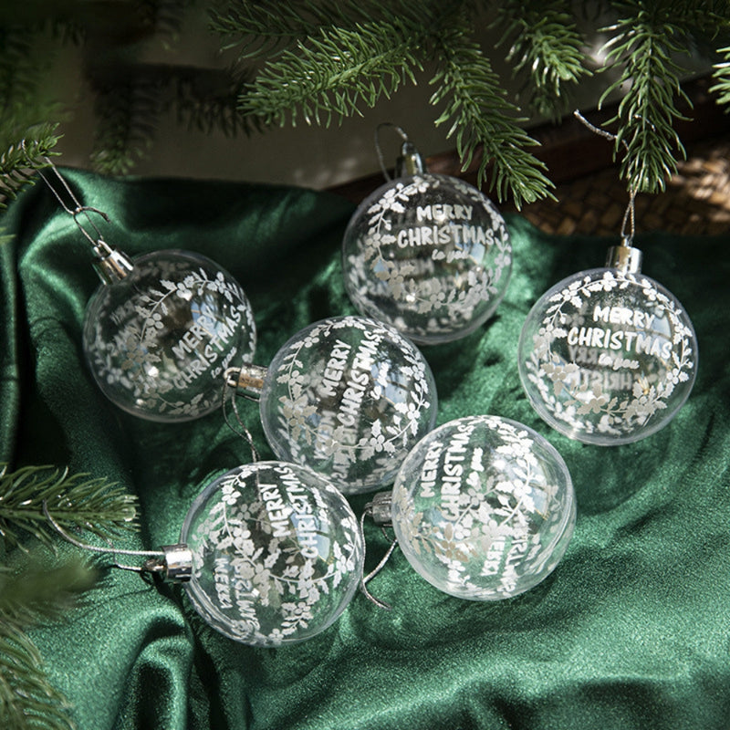 6pcs Transparent Snow Christmas Balls Pendants for Christmas Tree Decoration_0