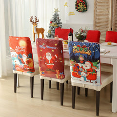 Christmas Chair Cover Festive Stretchable and Washable Slipcover for Dining Room Chairs_2