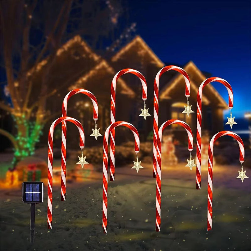 8PCS Solar Candy Cane Lights Waterproof and Versatile for Christmas, Garden and Lawn Decor_0