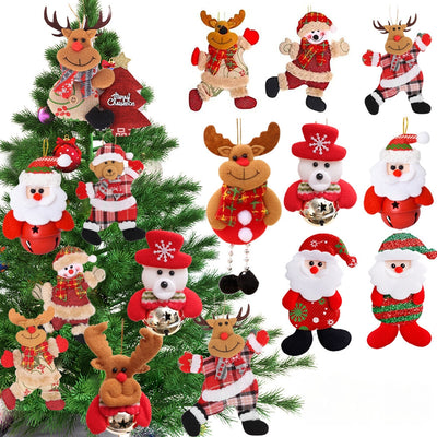 12 PCS Christmas Plush Doll Ornaments Santa Claus Snowman Xmas Tree Hanging Pendants_0