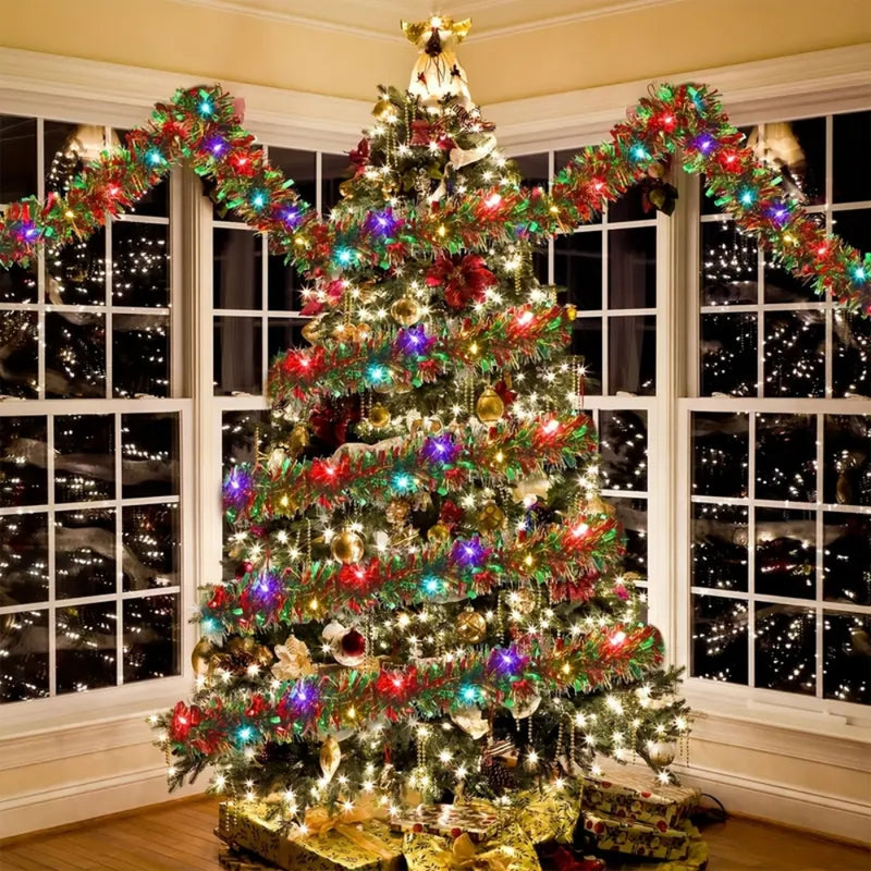 Christmas Tinsel Garland Metallic Shinny With LED Lights Tree Thick Hanging Decorations_0