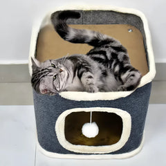 Cozy 3-Tier Cat Bed with Soft Mat and Plush Hideaway_3