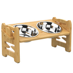 Adjustable Bamboo Elevated Dog Bowls with Stainless Steel Food Bowls_4