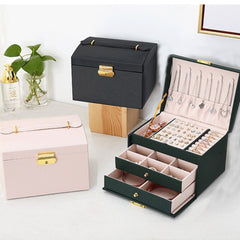 Multi Functional Three Layer Leather Drawer Style Jewelry Box Earrings Earrings Lock Jewelry Box_1