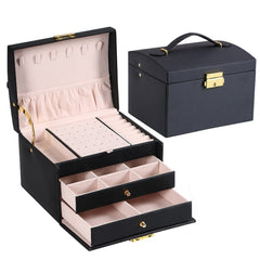 Multi Functional Three Layer Leather Drawer Style Jewelry Box Earrings Earrings Lock Jewelry Box_4