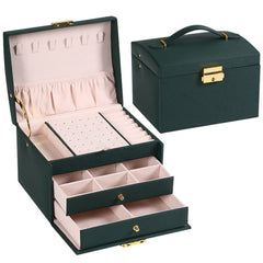 Multi Functional Three Layer Leather Drawer Style Jewelry Box Earrings Earrings Lock Jewelry Box_6