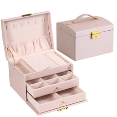 Multi Functional Three Layer Leather Drawer Style Jewelry Box Earrings Earrings Lock Jewelry Box_7