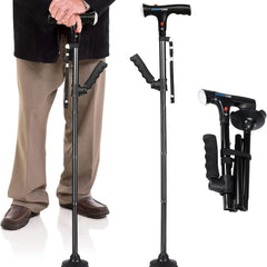 Height Adjustable Elderly Walking Stick with Voice Announcement LED Lights_1