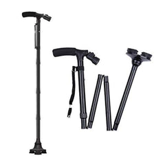 Height Adjustable Elderly Walking Stick with Voice Announcement LED Lights_2