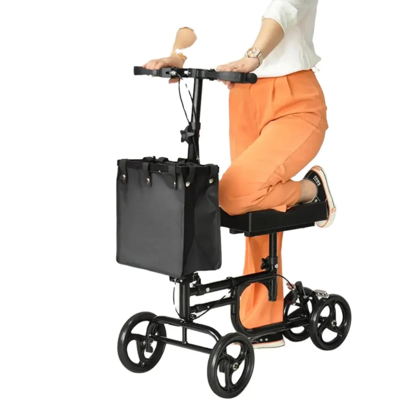 Knee Walker Foldable Seated Adjustable Folding Knee Scooter with Brake Basket_0